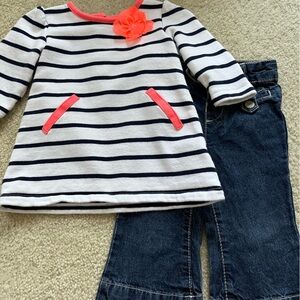 Gymboree Navy and White Striped Set with Coral Accents